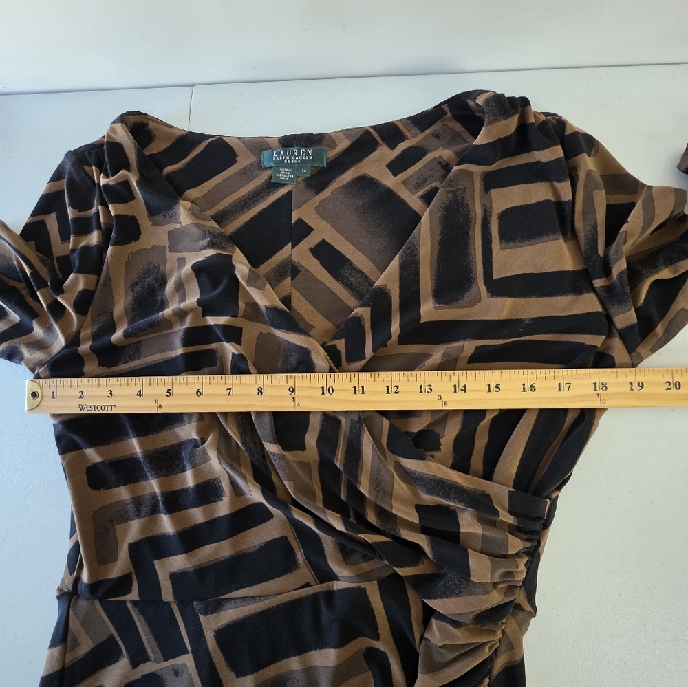 Lauren Ralph Lauren Faux Wrap Dress Size 14 Geo Print V-neck Stretch Chic Office - Picture 6 of 12